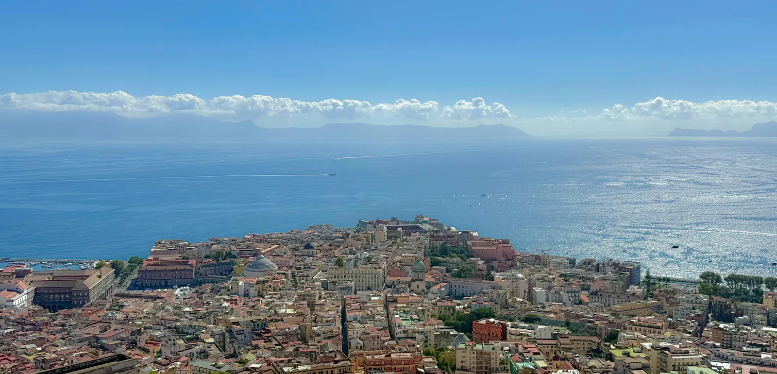 Aerial view of Naples coastline with sea